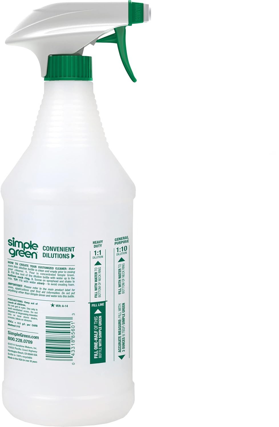 Simple Green Reusable Dilution 32 oz Bottle - Mix Measurement Guide Bottle