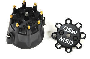 MSD 84333 BLACK Distributor Cap + Wire Retainer for Chevy V8 HEI-Brass Terminals