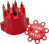 MSD 8433 RED Distributor Cap w/ Wire Retainer for Chevy V8 HEI-Brass Terminals