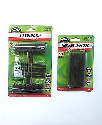 SLIME 1034-A & 1031-A Car & Truck Tire Plug Kit-8pc Rubber Cement Kit and 30 Plugs
