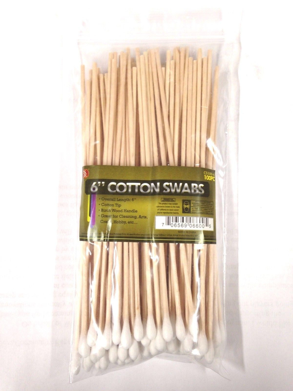 SE CS100-6 6” Cotton Swabs with Wooden Handles (Pack of 100)