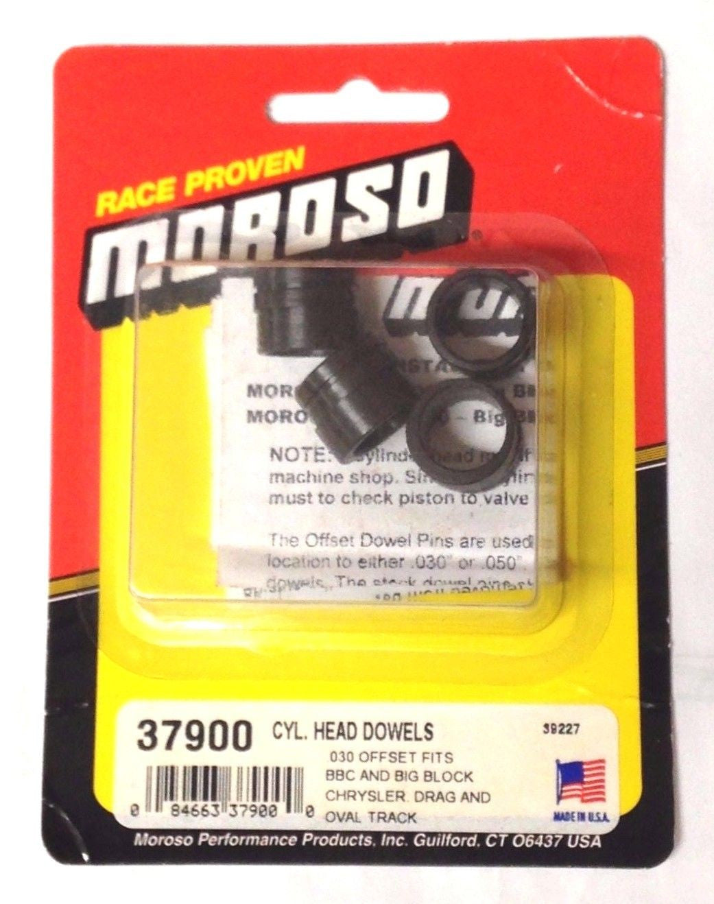 Moroso 37900 Offset Cylinder Head Dowels 0.030 in., Chevy BB, Chrysler BB, 4/pkg
