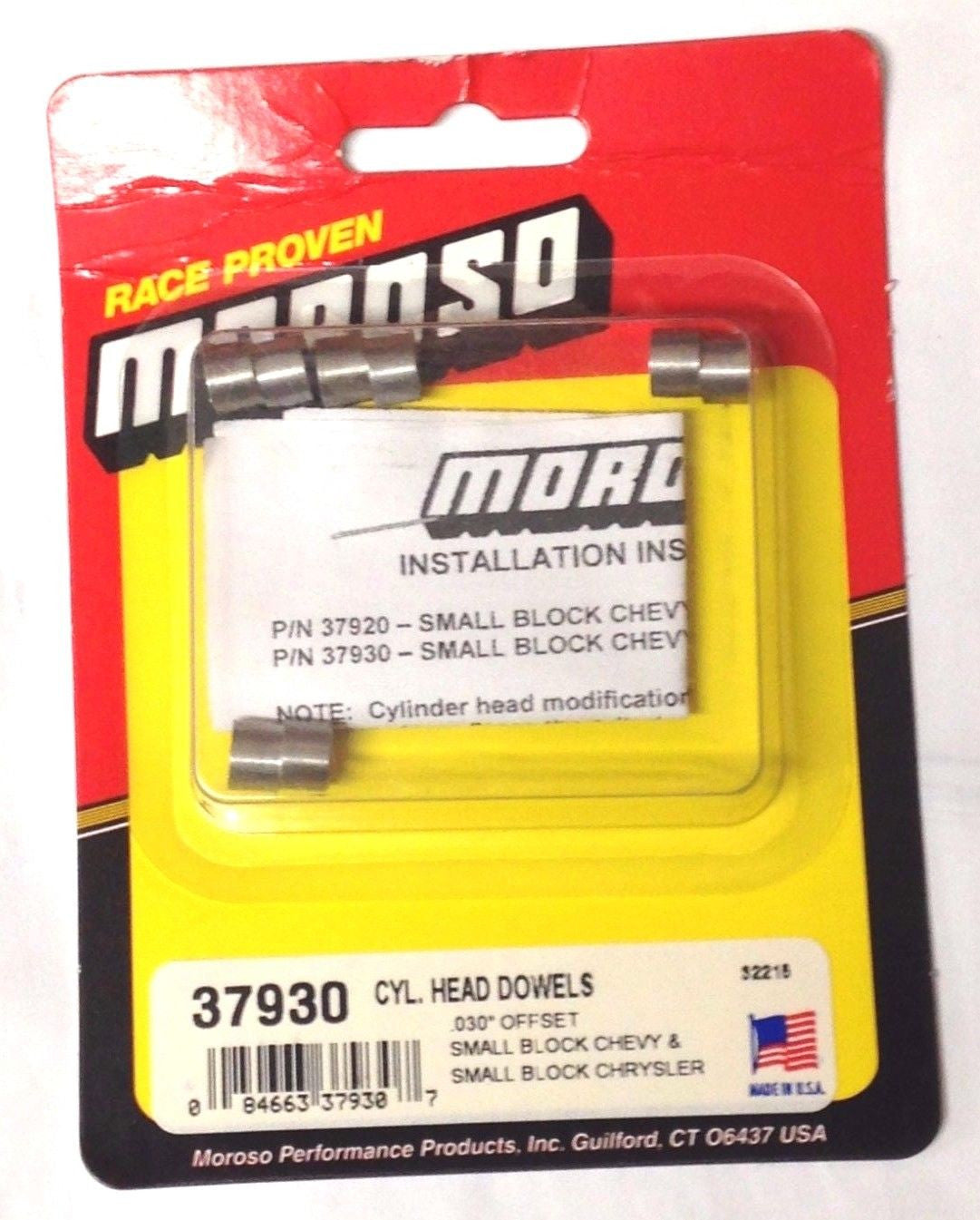 Moroso 37930 Offset Cylinder Head Dowels .030 in. Chevy SB, Chrysler SB, 4/pkg.