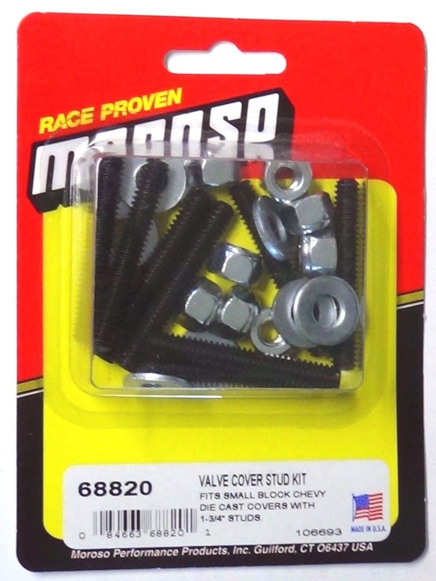 Moroso 68820 Valve Cover Stud Kit 1/4"-20 Thread -Set of 8- 1.750" Lock Nuts SBC