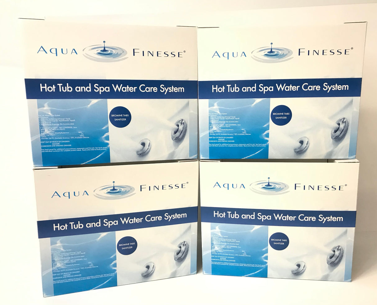 AquaFinesse Hot Tub and Spa Water Care System - Bromine Sanitizer Tabs - 3 to 5 Month Kit - 4 PACK