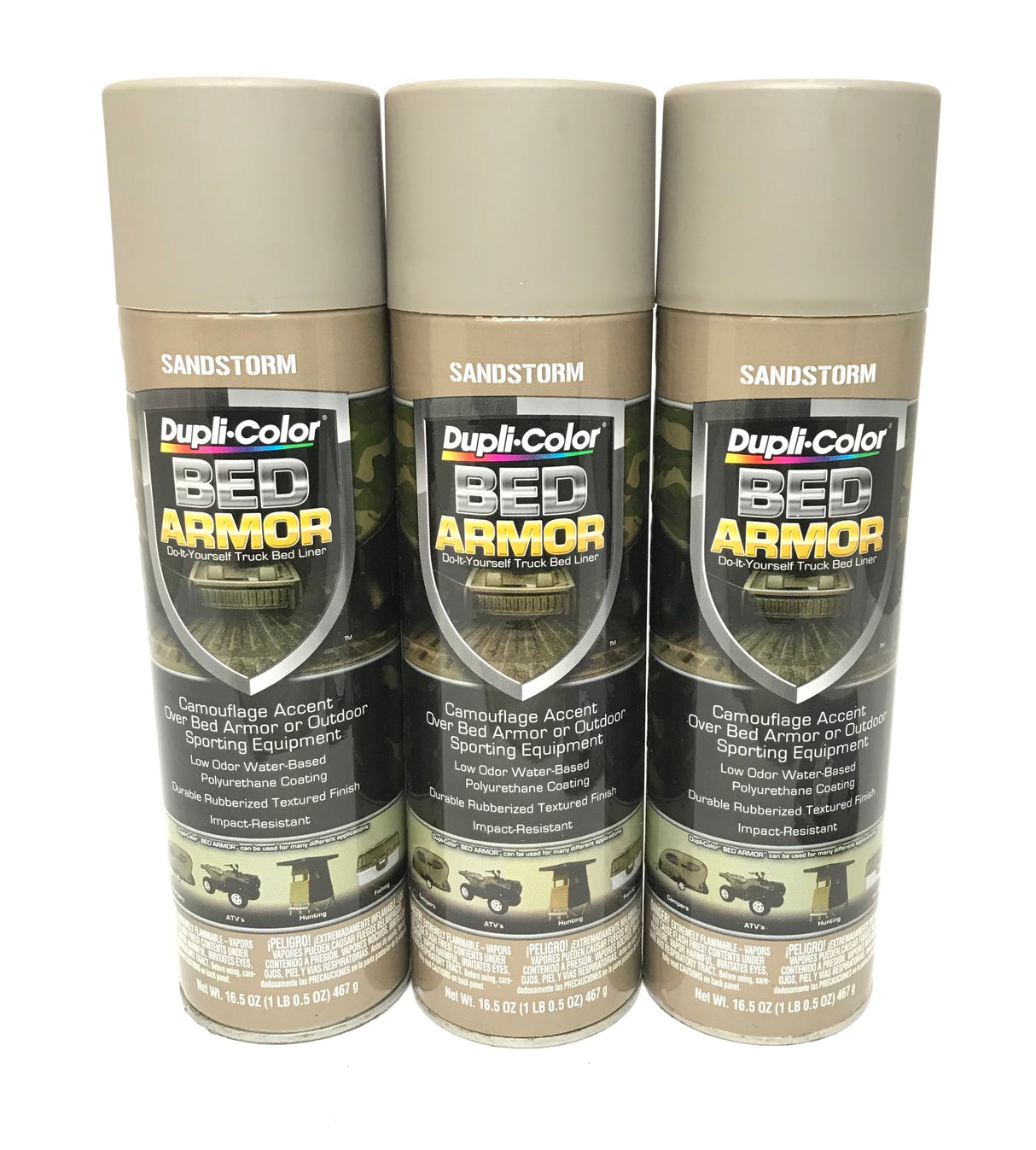 Duplicolor BAA2030-3 PACK Sandstorm Camouflage Bed Armor - Rubberized Textured Finish - Low Odor - Water Based - Durable - 16.5 oz