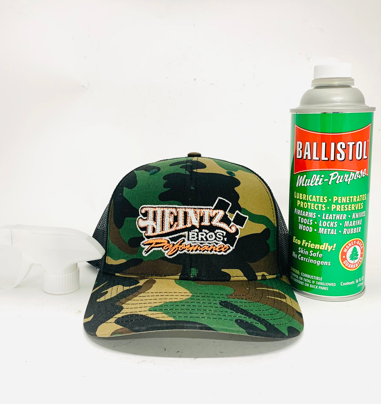 Ballistol Multi-Purpose Lubricant Gun Cleaner -16 oz w sprayer and Heintz Camo Hat