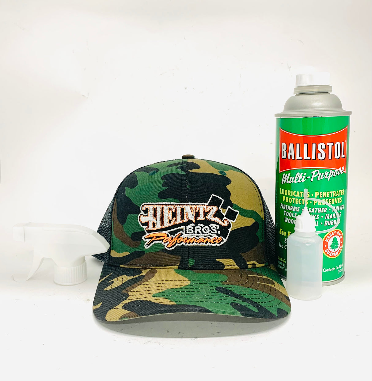 Ballistol Multi-Purpose Lubricant Gun Cleaner -16 oz w sprayer, drip bottle, and Heintz Camo Hat