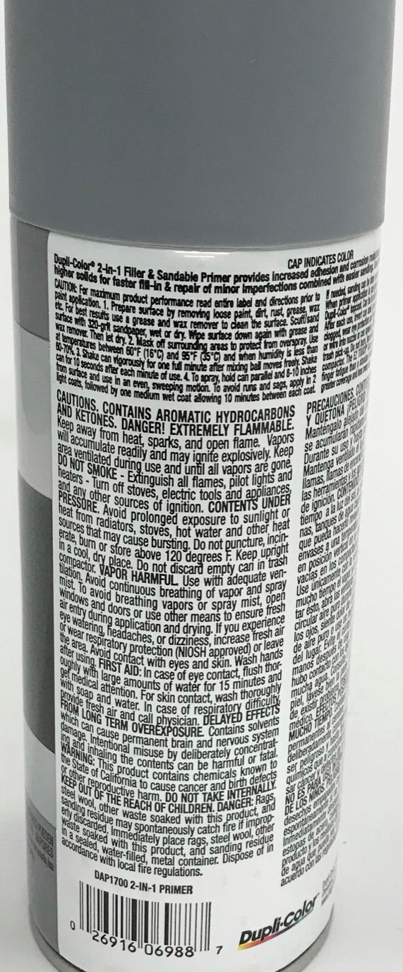 Duplicolor DAP1700-2 Pack 2-IN-1 Hi-Build Filler & Sandable Primer - 12 oz Aerosol can