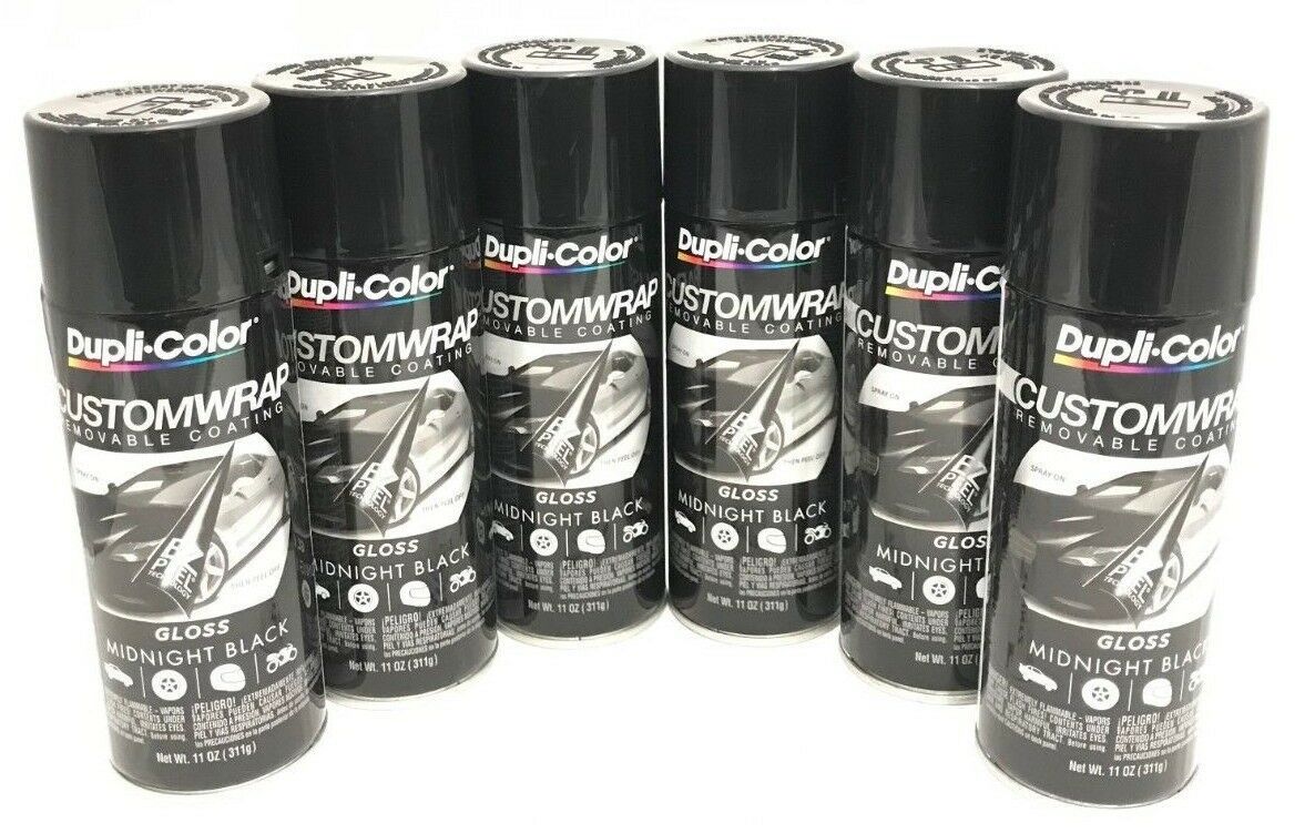 Duplicolor CWRC840 - 6 Pack Custom Wrap Removable Paint Gloss Midnight Black - 11 oz