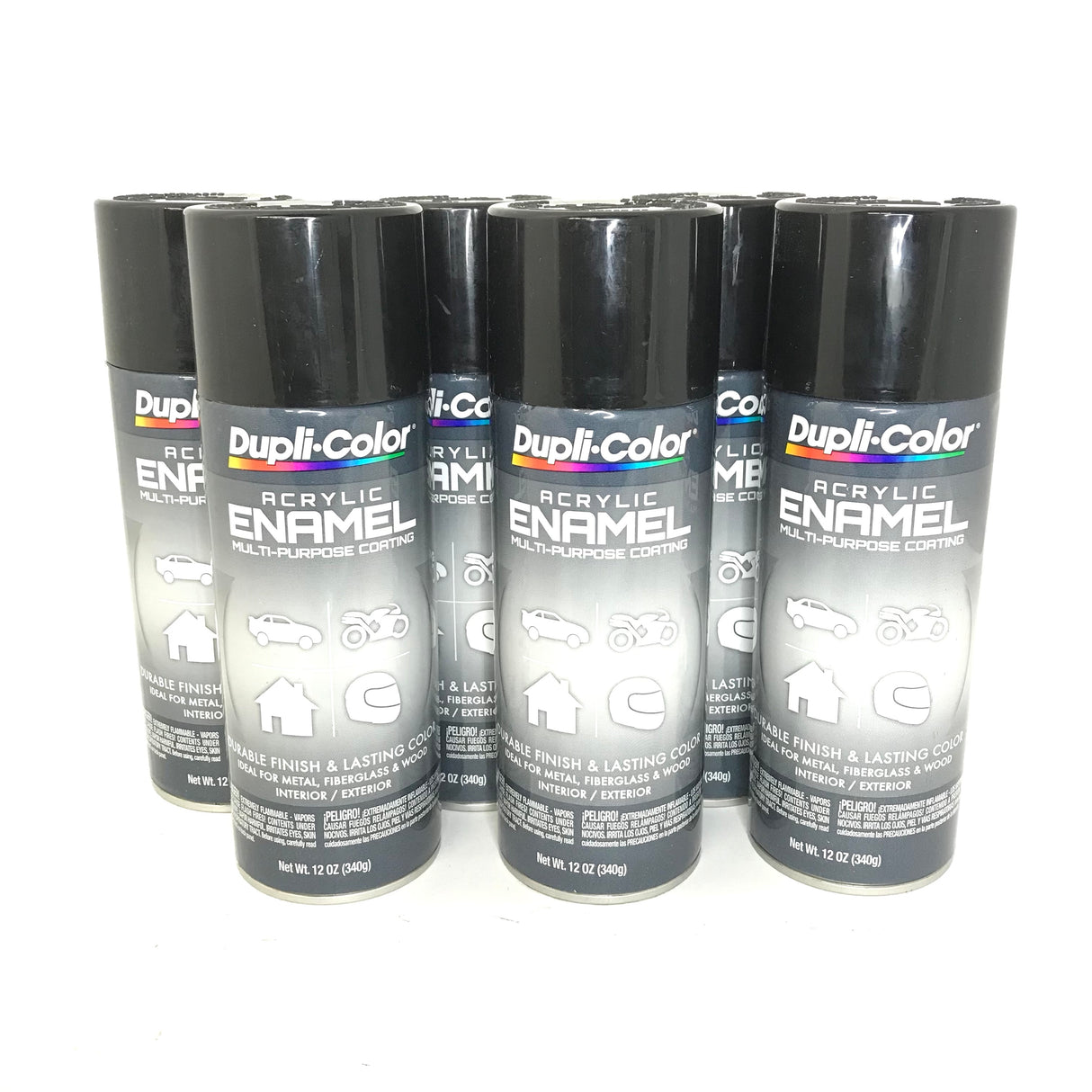 Duplicolor DA1600-6 PACK GLOSS BLACK Acrylic Enamel Multi-Purpose Coating - 12 oz Aerosol Can