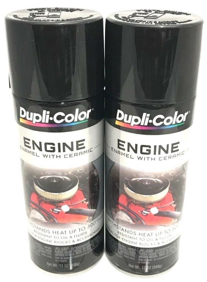 Duplicolor DE1613-2 Pack Engine Enamel with Ceramic Gloss Black Color - 12 oz Aerosol Can