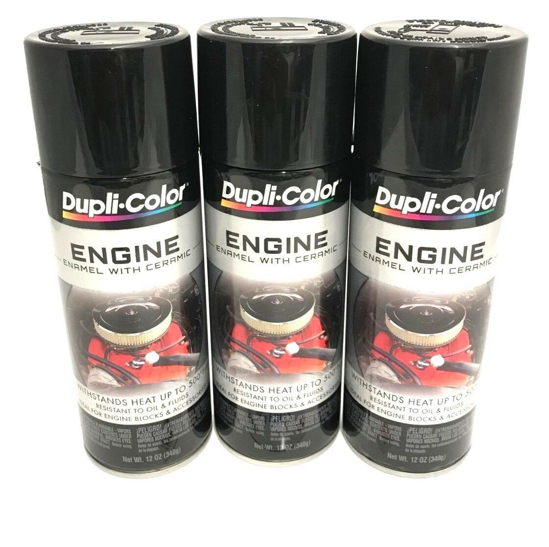 Duplicolor DE1613-3 Pack Engine Enamel with Ceramic Gloss Black Color - 12 oz Aerosol Can