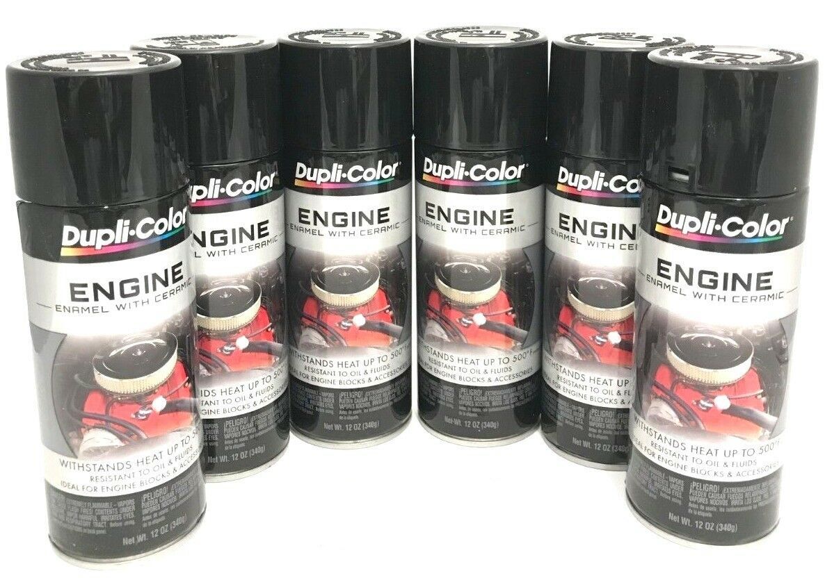 Duplicolor DE1613-6 Pack Engine Enamel with Ceramic Gloss Black Color - 12 oz Aerosol Can