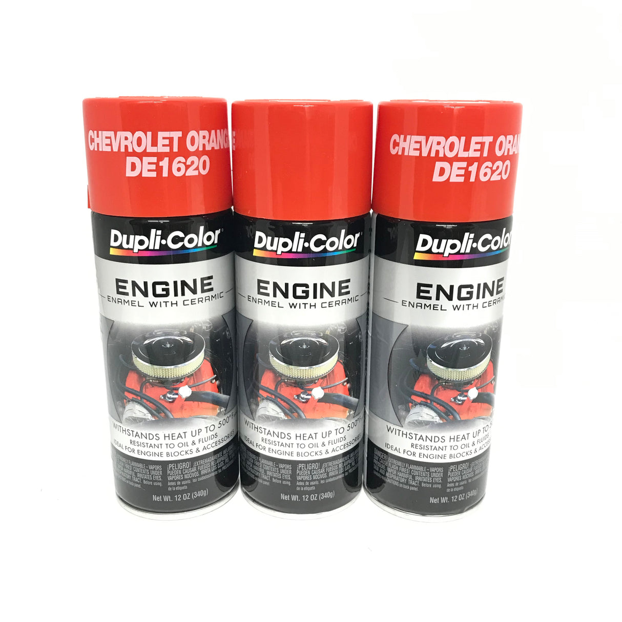 Duplicolor DE1620- Engine Enamel Chevrolet Orange Color With Ceramic - 12 oz Aerosol Can 3 PACK