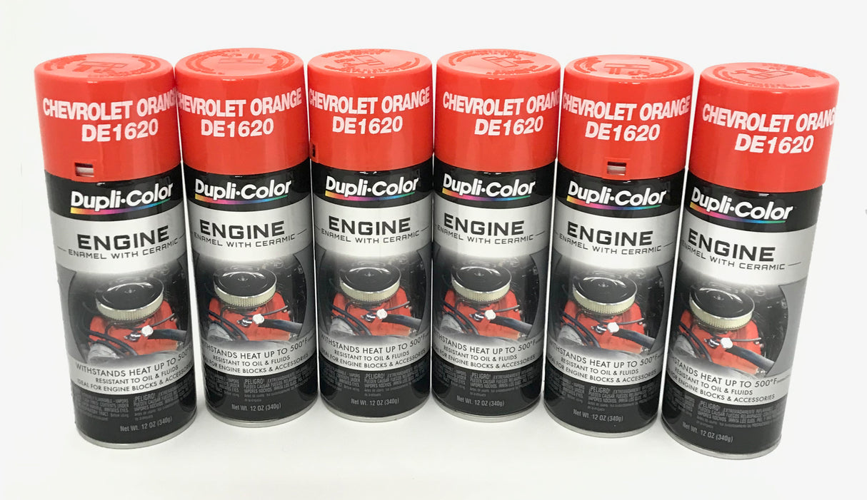 Duplicolor DE1620 Engine Enamel Chevrolet Orange Color with Ceramic - 12 oz Aerosol Can 6 Pack