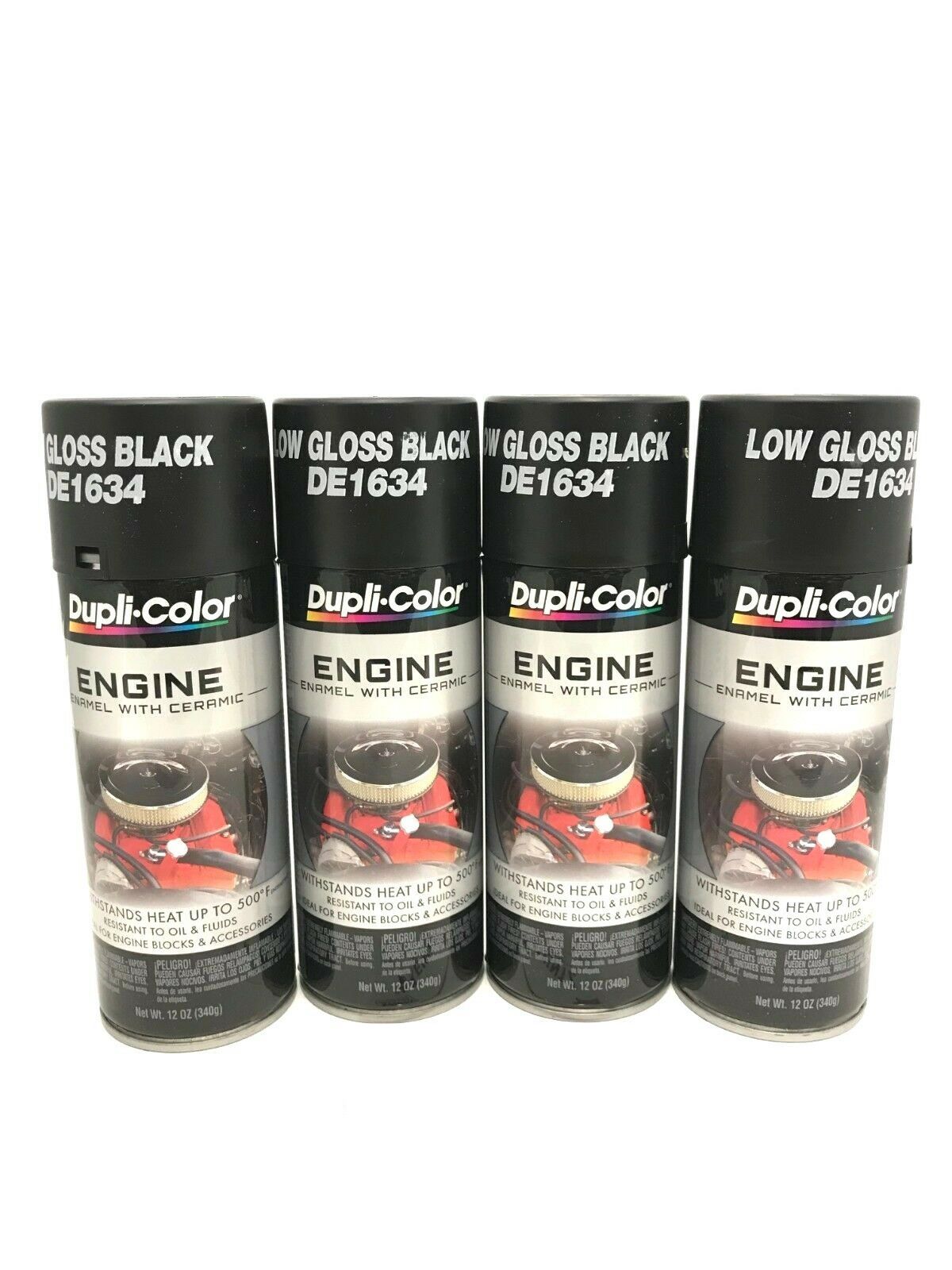 Duplicolor DE1634-4 Pack Engine Enamel with Ceramic Low Gloss Black Color - 12 oz