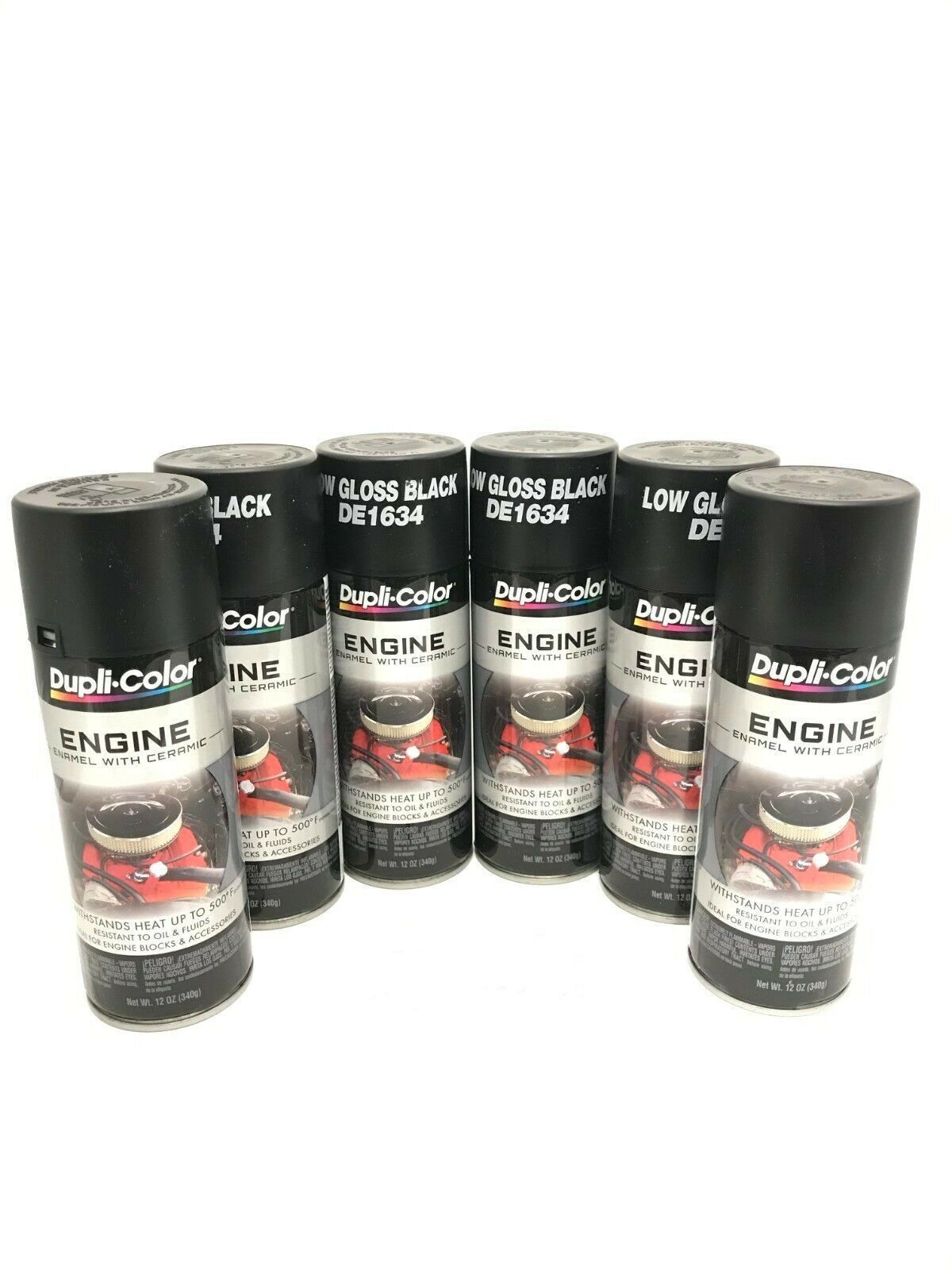 Duplicolor DE1634-6 Pack Engine Enamel with Ceramic Low Gloss Black Color - 12 oz