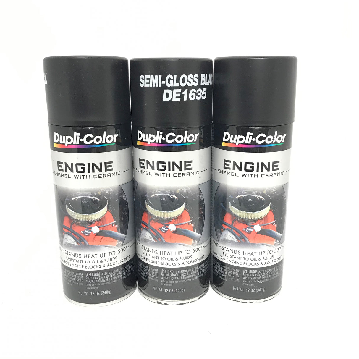 Duplicolor DE1635-3 PACK Engine Enamel with Ceramic Semi Gloss Black color - 12 oz Aerosol Can