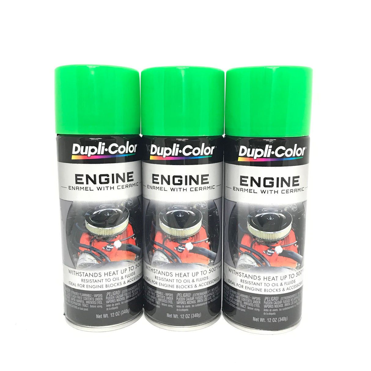 Duplicolor DE1641-3 PACK Engine Enamel with Ceramic Grabber Green color - 12 oz Aerosol Can