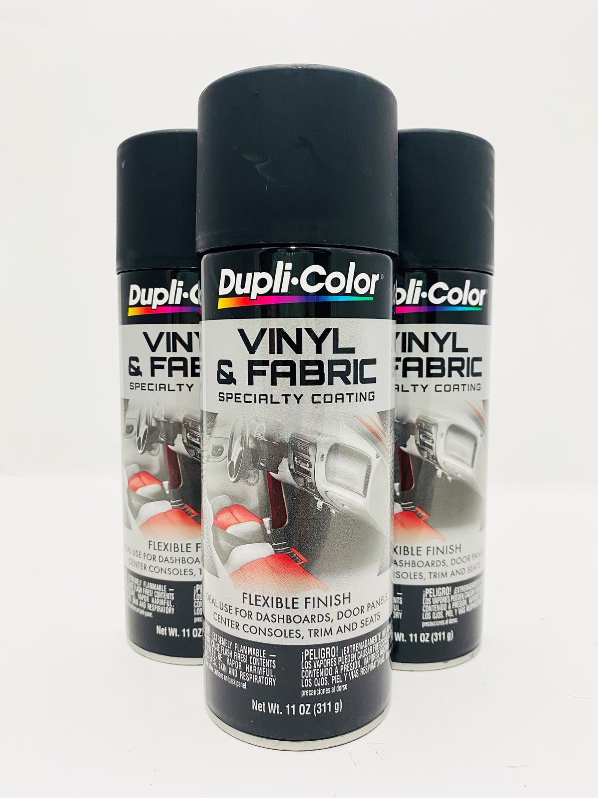 Duplicolor HVP106 - 3 Pack Vinyl & Fabric Spray Paint Flat Black - 11 oz