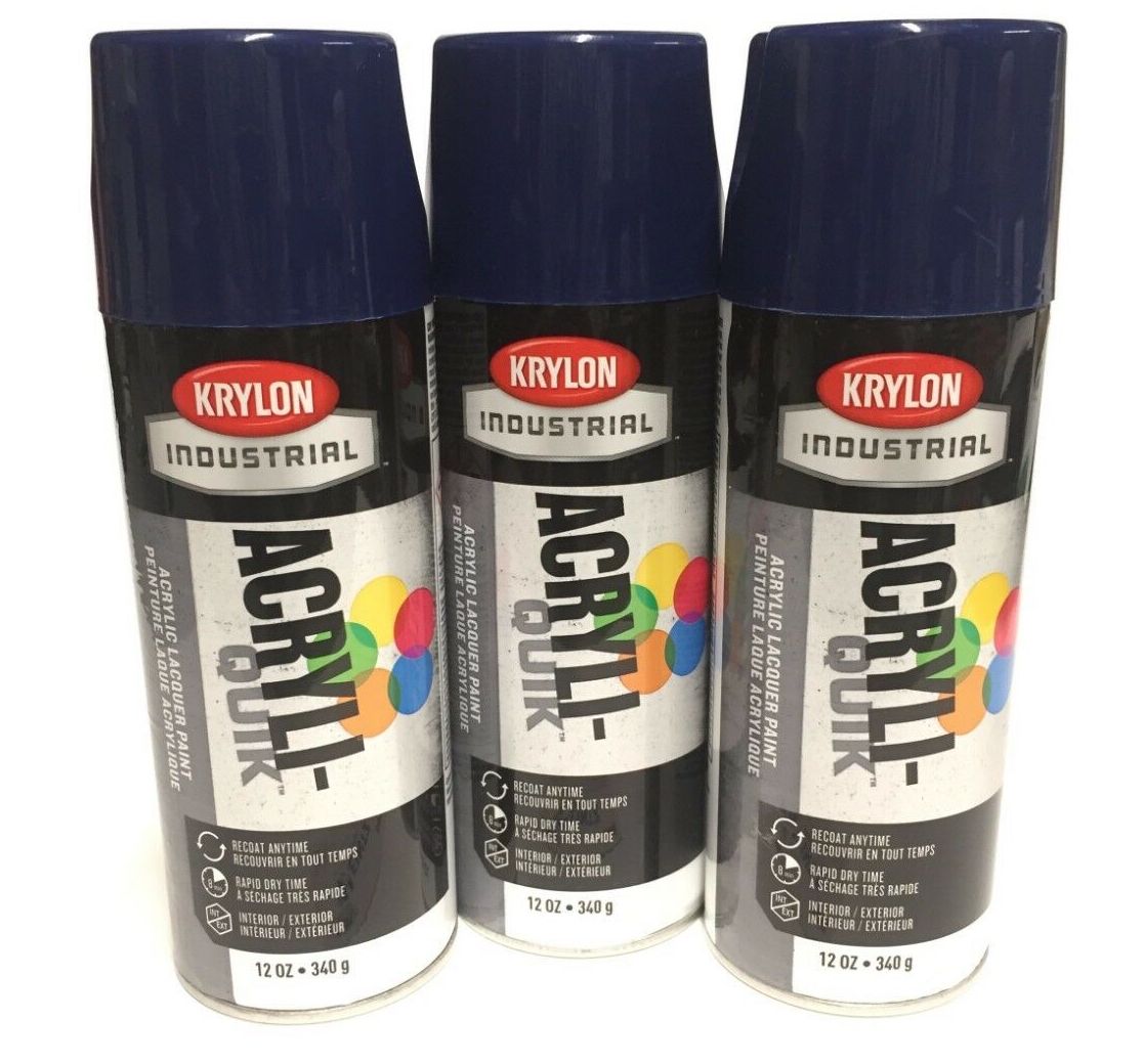 Krylon K01901A07-3 PACK Acryli-Quik REGAL BLUE Acrylic Lacquer Paint - Recoat - Interior - Exterior - 12 oz