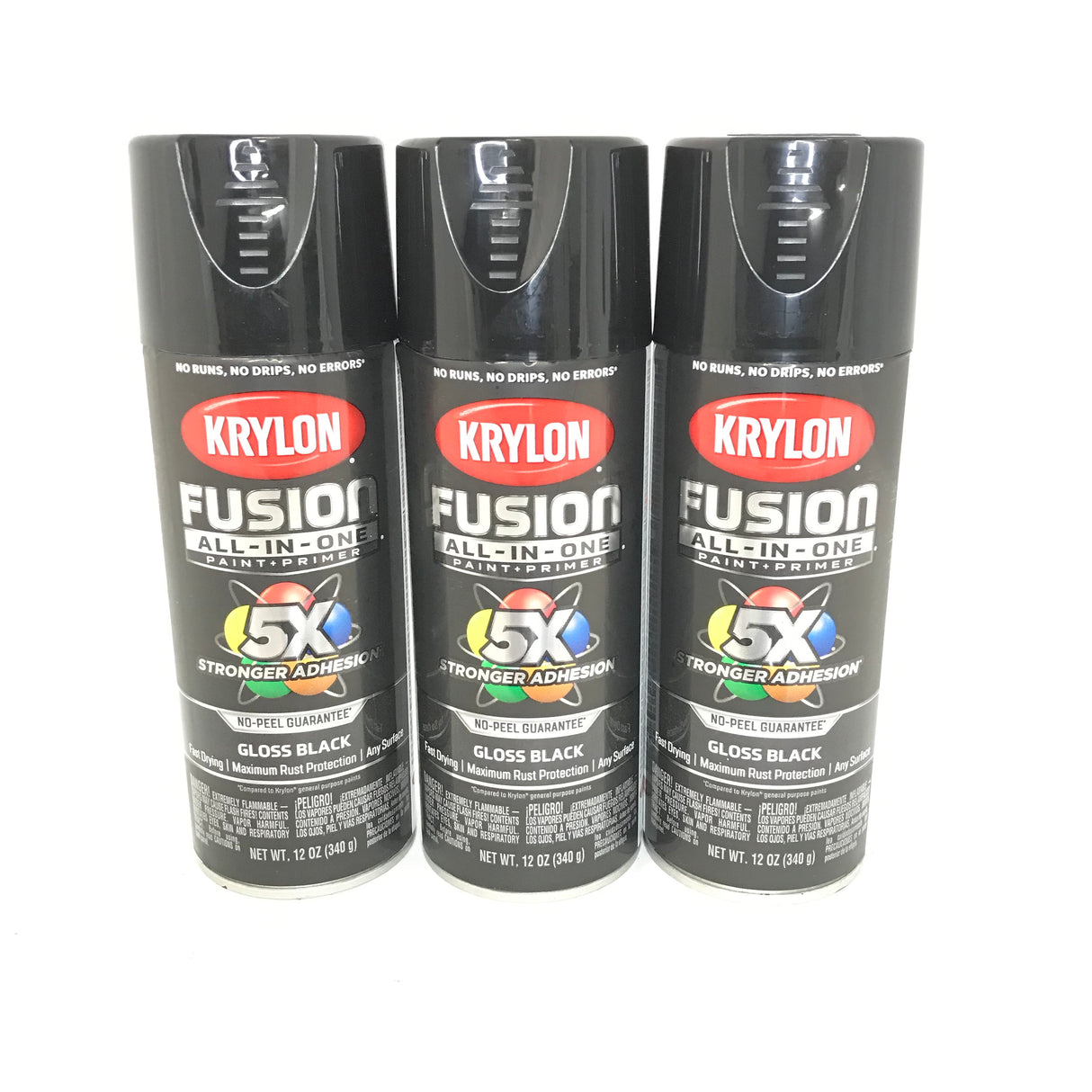 KRYLON 2702-3 PACK GLOSS BLACK All-In-One Fusion Paint & Primer - No Peel - 12 oz Aerosol