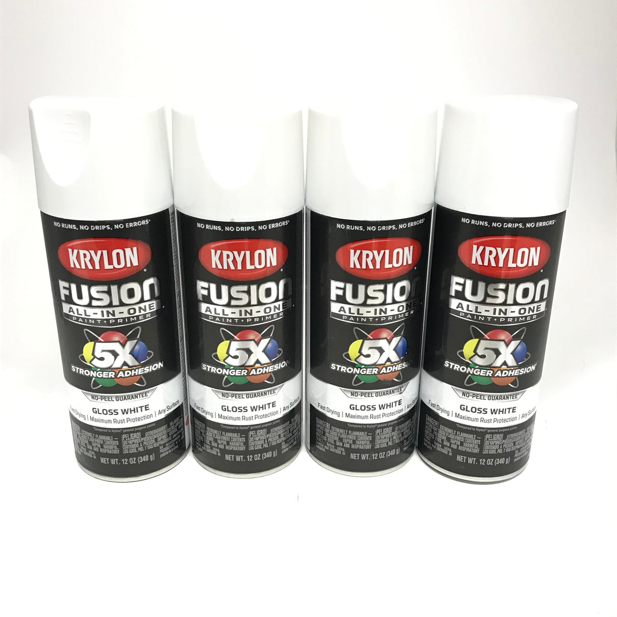 KRYLON 2727-4 PACK Gloss White All-In-One Fusion Paint & Primer - No-Peel - 12 oz Aerosol