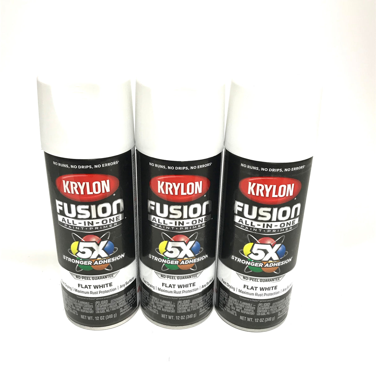 KRYLON 2730-3 PACK FLAT WHITE All-In-One Fusion Paint & Primer - No-Peel - 12 oz Aerosol