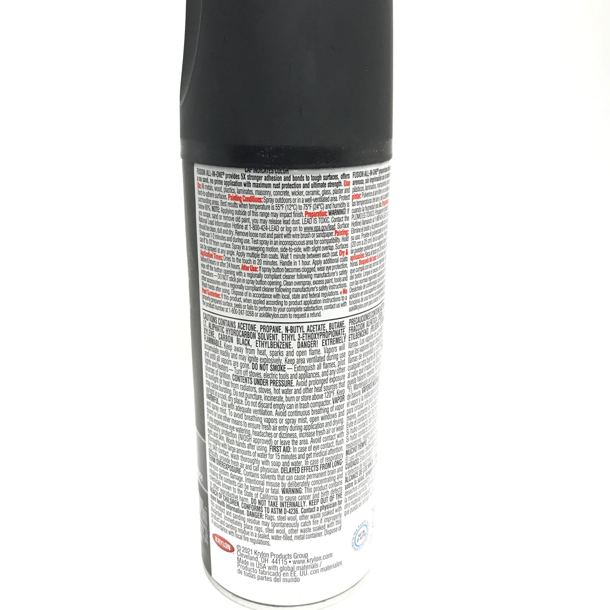 KRYLON 2732 SATIN BLACK All-In-One Fusion Paint & Primer - No-Peel - 12 oz Aerosol