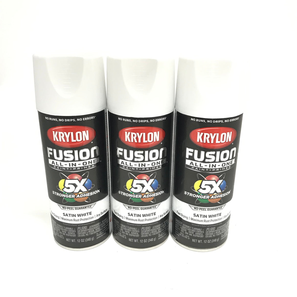 KRYLON 2753-3 PACK SATIN WHITE All-In-One Fusion Paint & Primer - No-Peel - 12 oz Aerosol