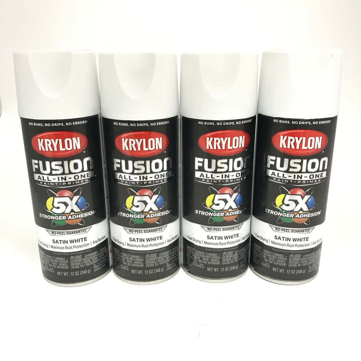 KRYLON 2753-4 PACK SATIN WHITE All-In-One Fusion Paint & Primer - No-Peel - 12 oz Aerosol