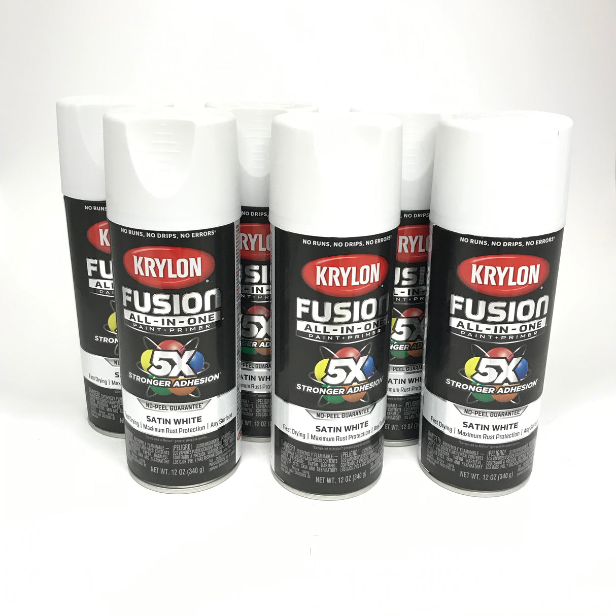 KRYLON 2753-6 PACK SATIN WHITE All-In-One Fusion Paint & Primer - No-Peel - 12 oz Aerosol