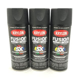 KRYLON 2754-3 PACK MATTE BLACK All-In-One Fusion Paint & Primer - No-Peel - 12 oz Aerosol