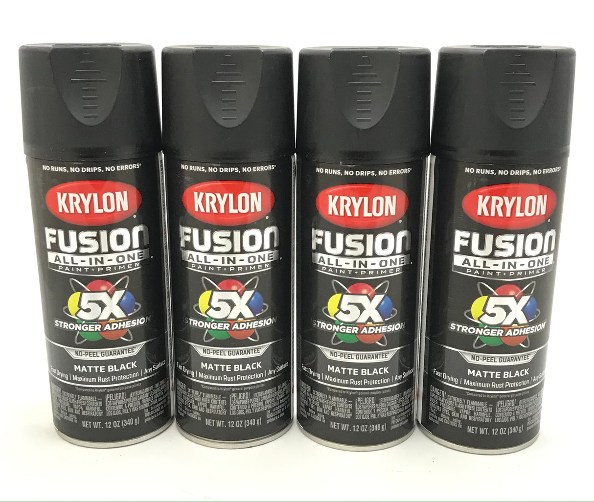 KRYLON 2754-4 PACK MATTE BLACK All-In-One Fusion Paint & Primer - No-Peel - 12 oz Aerosol