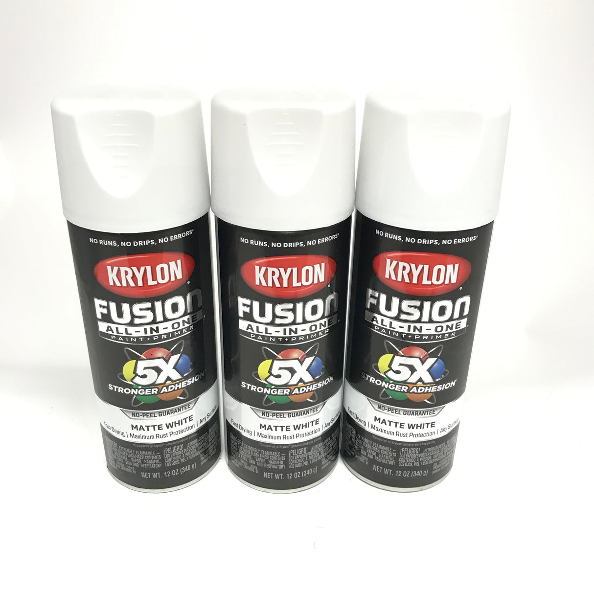 KRYLON 2764-3 PACK MATTE WHITE All-In-One Fusion Paint & Primer - No-Peel - 12 oz Aerosol