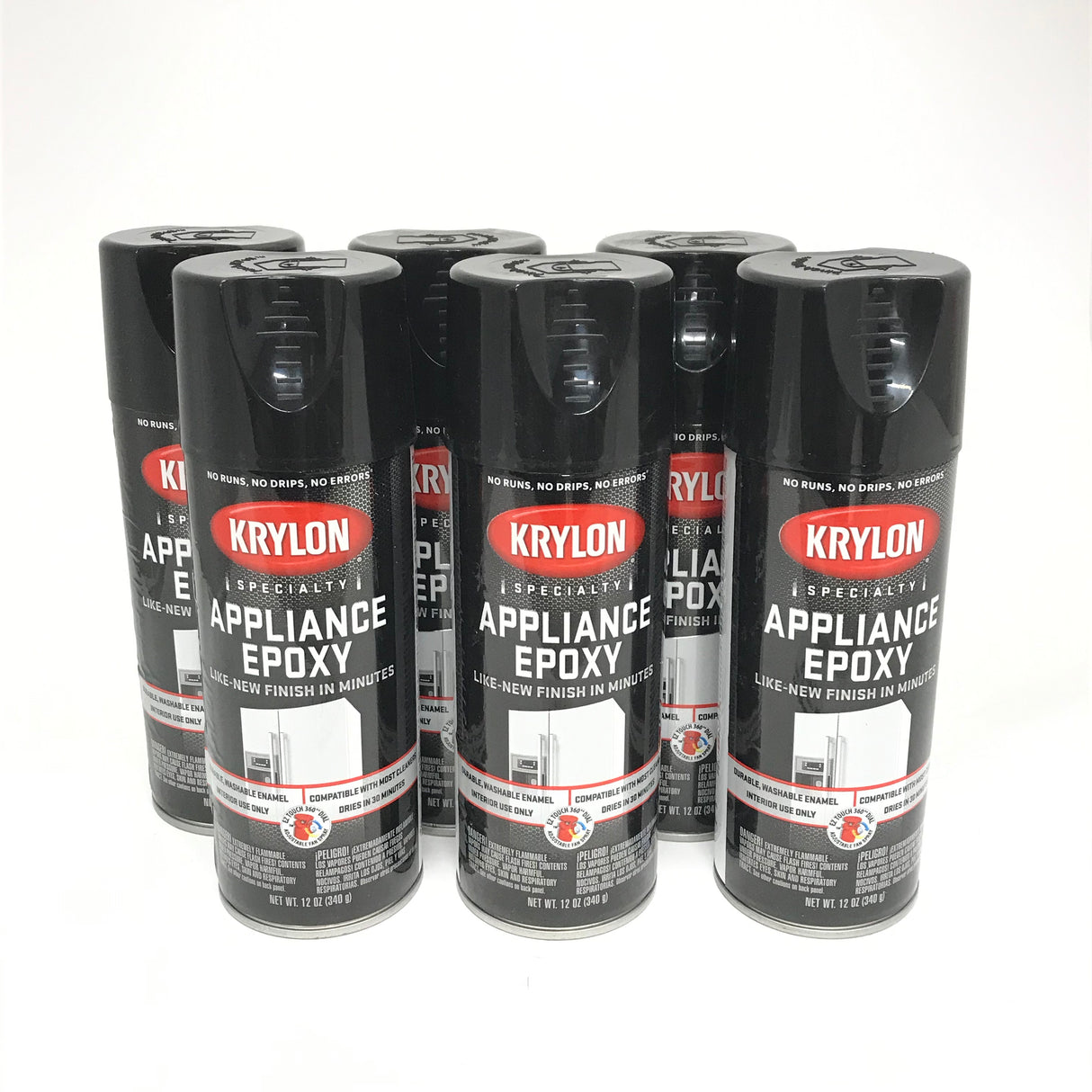 KRYLON 3206-6 PACK BLACK Specialty Appliance Epoxy - Durable, Washable Enamel. Fast Drying - 12 oz Aerosol