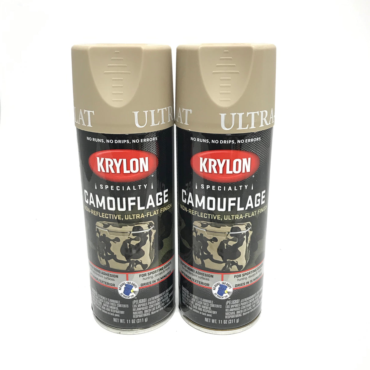 KRYLON 4291-2 PACK KHAKI Camouflage Non-Reflective Ultra-Flat Finish Spray Paint-  11 oz Aerosol