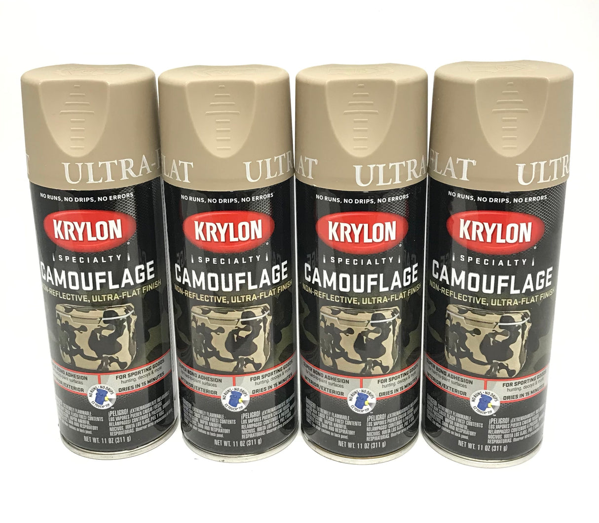 KRYLON 4291-4 PACK KHAKI Camouflage Non-Reflective Ultra-Flat Finish Spray Paint-  11 oz Aerosol