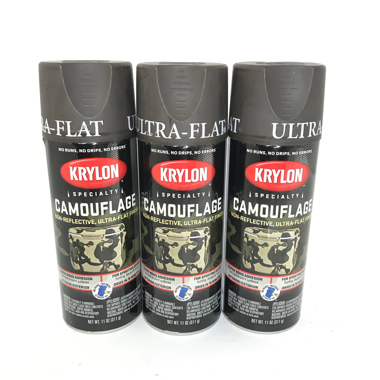 KRYLON 4292-3 PACK BROWN Camouflage Non-Reflective Ultra-Flat Finish Spray Paint- 11oz