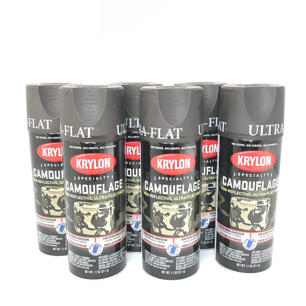 KRYLON 4292-6 PACK BROWN Camouflage Non-Reflective Ultra-Flat Finish Spray Paint- 11oz