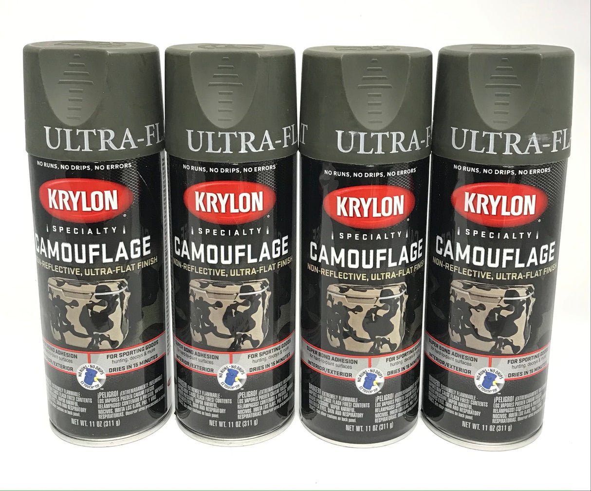 KRYLON 4293-4 PACK OLIVE Camouflage Non-Reflective Ultra-Flat Finish Spray Paint-  11 oz Aerosol
