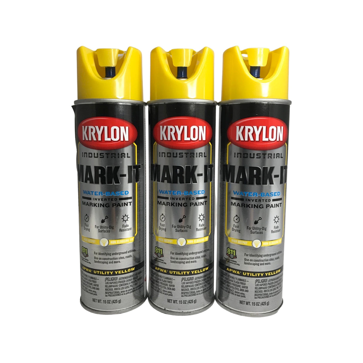 Krylon 731708 - 3 PACK Mark-It WB Inverted Marking Paint - APWA Utility Yellow