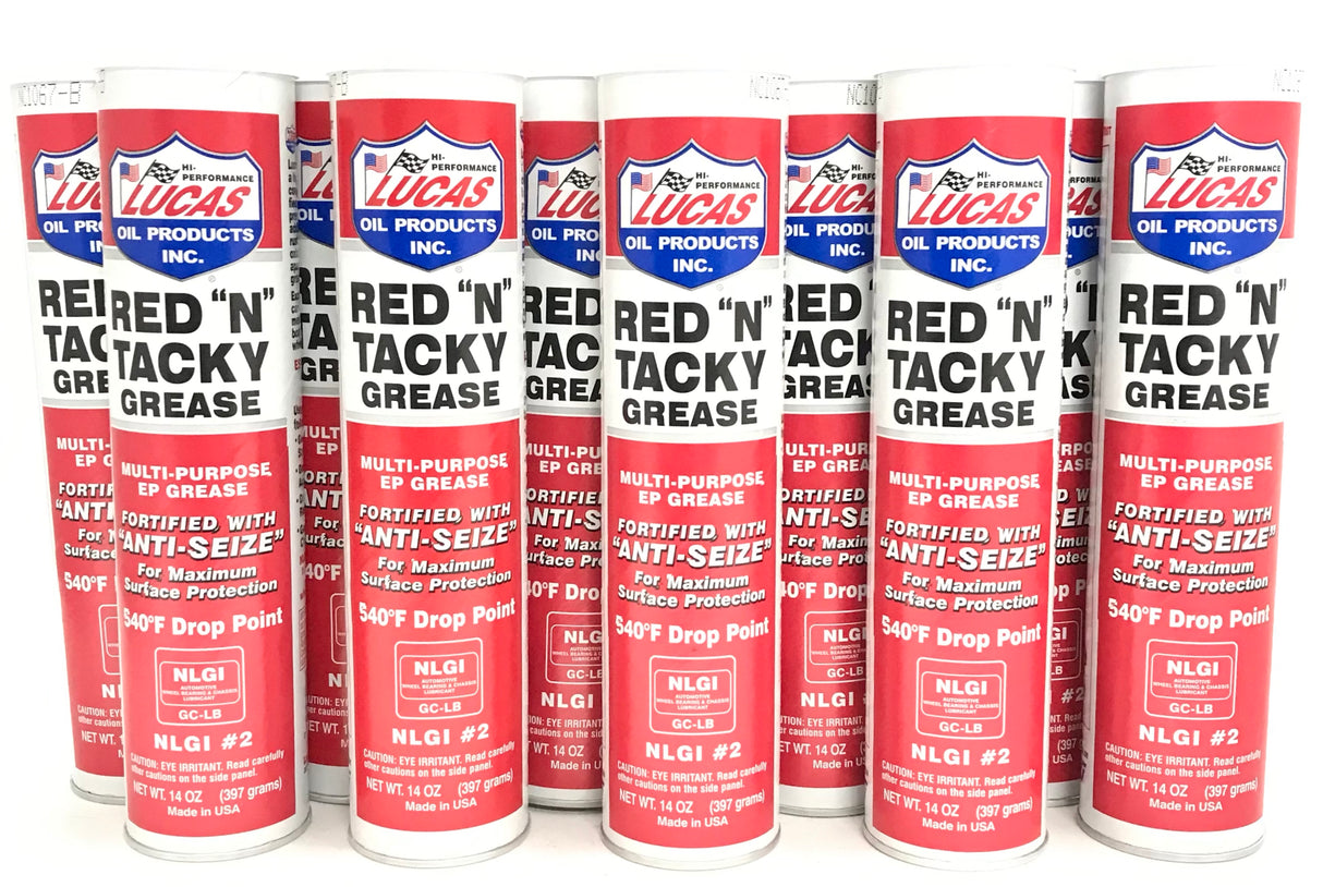 LUCAS 10005-10 PACK 14oz Red 'N' Tacky Lithium Grease Water Resistant Lube Anti-Seize