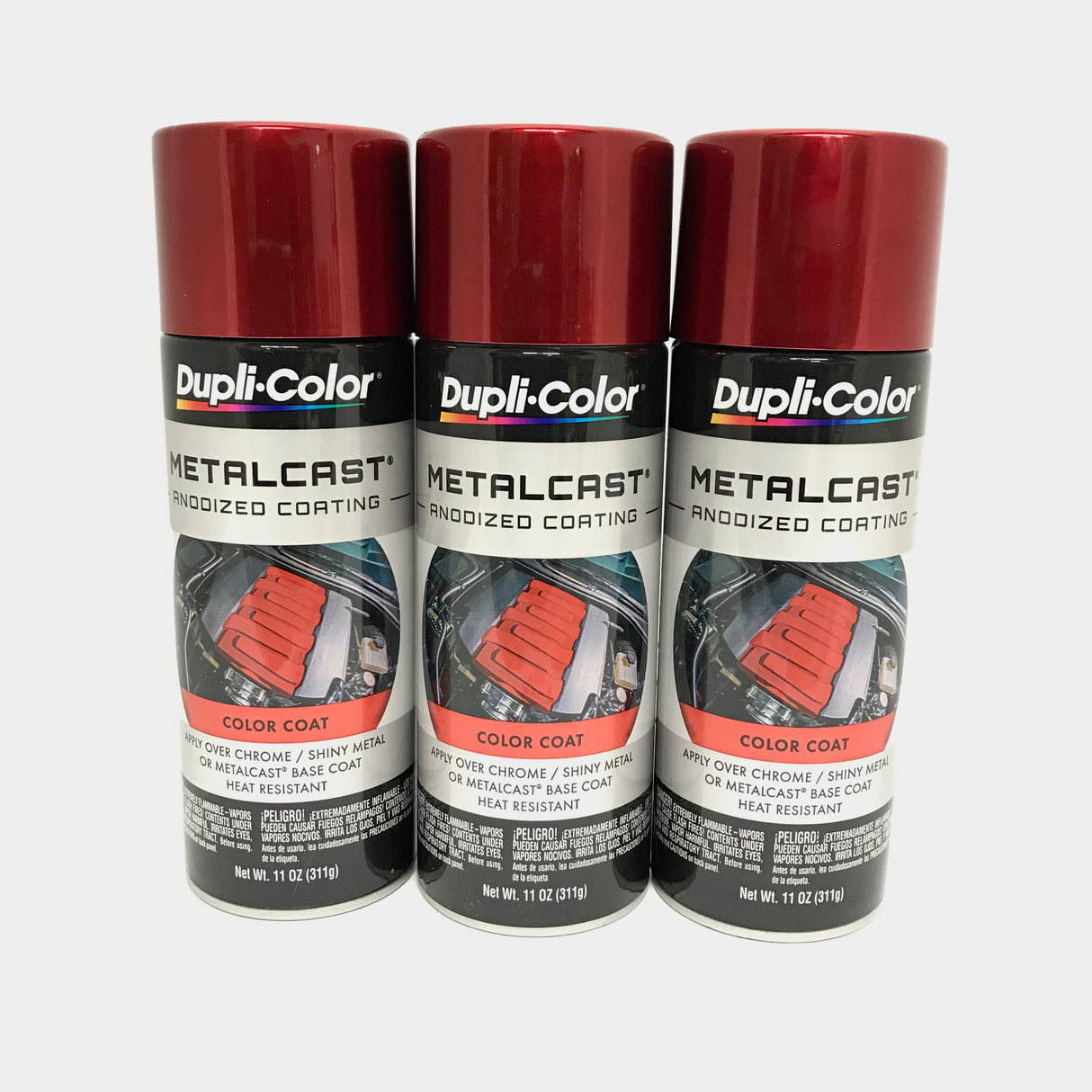 Duplicolor MC200-3 PACK MetalCast RED Anodized Heat Resistant Coat -11oz Aerosol