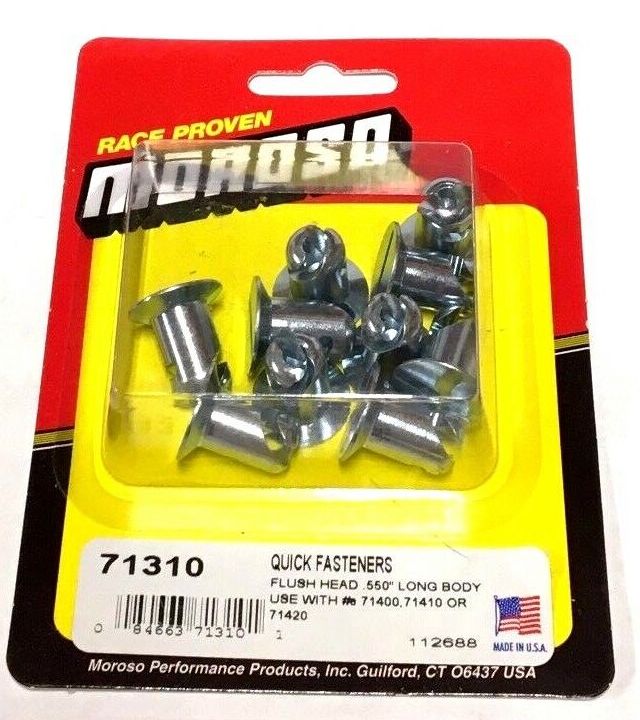 Moroso 71310 Quick Steel Flush-Head Fastener Buttons .550" Shank Length 7/16" Diameter
