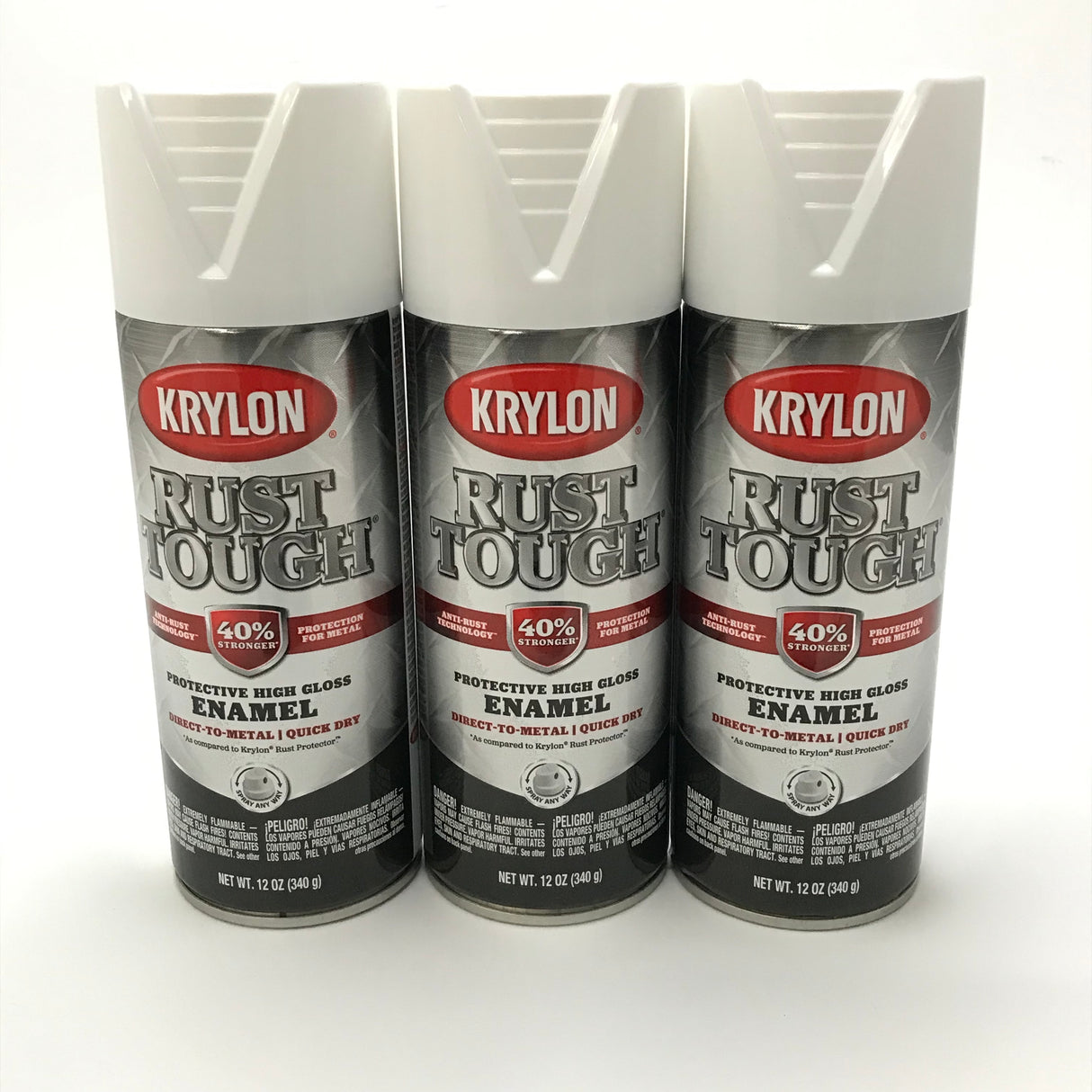 KRYLON RTA9200-3 PACK GLOSS WHITE Rust Tough Protective Enamel - Quick Dry - 40% Stronger - 12 oz Aerosol
