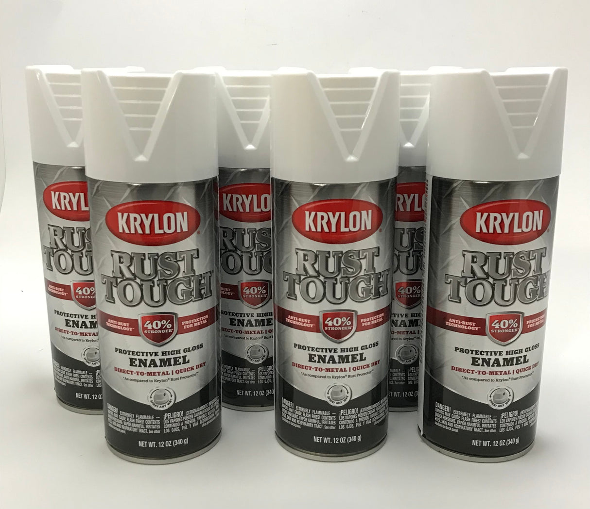 KRYLON RTA9200-6 PACK GLOSS WHITE Rust Tough Protective Enamel - Quick Dry - 40% Stronger - 12 oz Aerosol