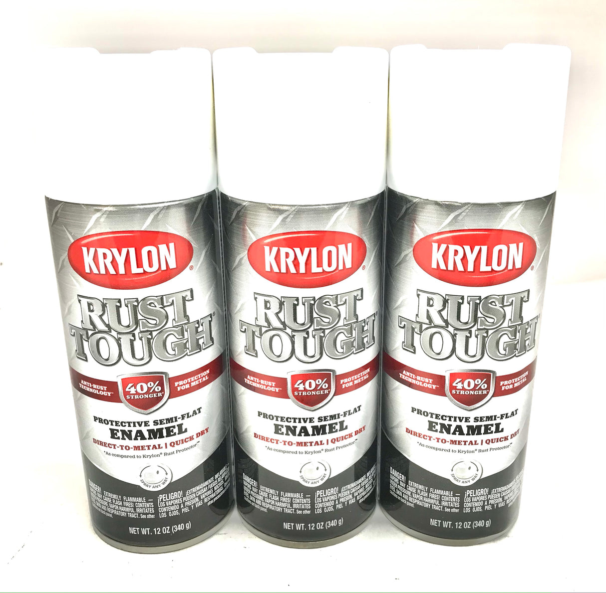 KRYLON RTA9201 SEMI-FLAT WHITE Rust Tough Protective Enamel - Quick Dry - 40% Stronger - 3 PACK