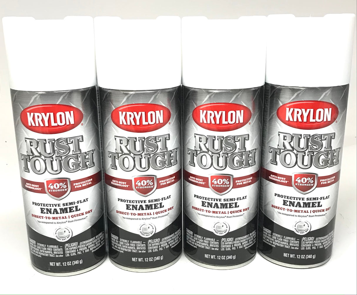 KRYLON RTA9201 SEMI-FLAT WHITE Rust Tough Protective Enamel - Quick Dry - 40% Stronger - 4 PACK